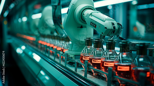 Precision Automation: Robotic Arm in a Pharmaceutical Manufacturing Facility. Generative AI.