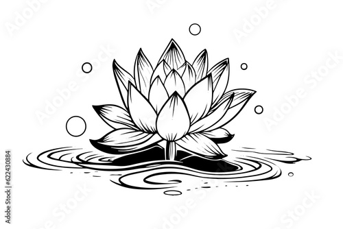 A lotus lily water flower in a vintage woodcut engraved etching style vector illustration.
