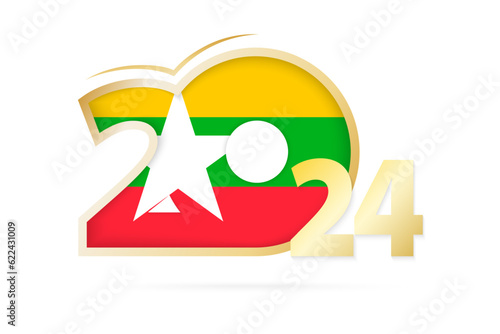 Year 2024 with Myanmar Flag pattern.