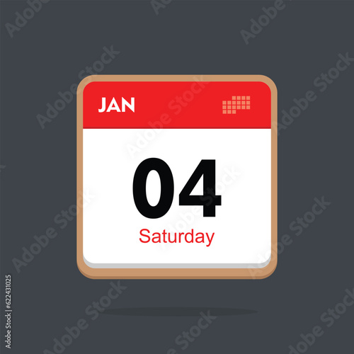 saturday 04 january icon with black background, calender icon