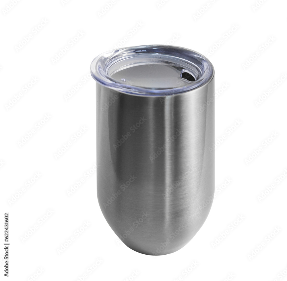 Plain grey stainless steel tumbler mug with transparent background for mockups Plain grey stainless steel tumbler mug with transparent background for mockups