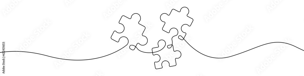 One line drawing Puzzle vector. Puzzle single line vector linear icon. Puzzle game outline line design. Vector illustration. - obrazy, fototapety, plakaty 