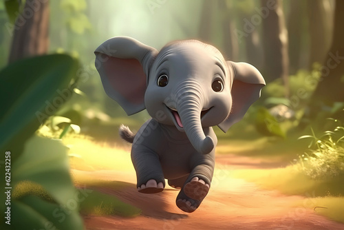 cute elephant cub, baby illustration, 3d render style, children cartoon animation style
