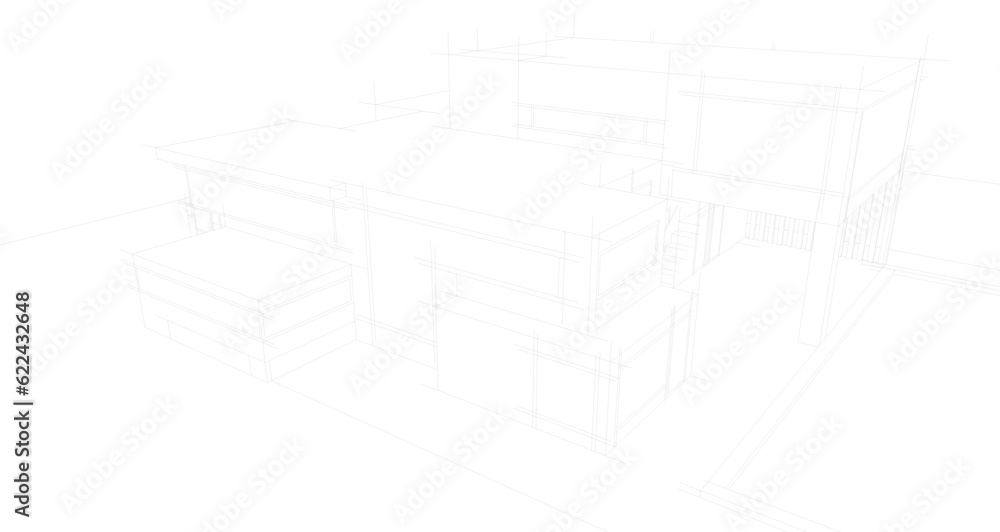 Modern house sketch 3d illustration Modern house sketch 3d illustration