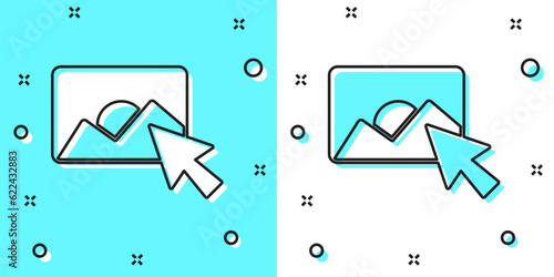 Black line Photo retouching icon isolated on green and white background. Photographer, photography, retouch icon. Random dynamic shapes. Vector