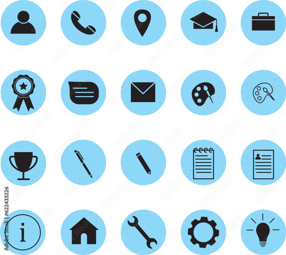 Set of icons, CV Resume Business Job concept. Contact icons, awards icons, office icons