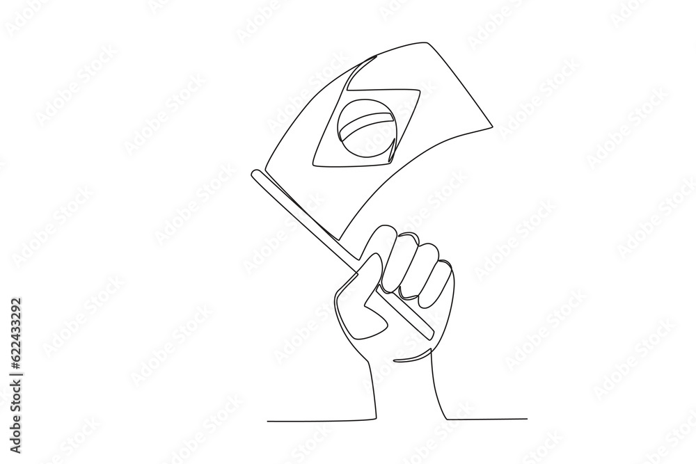 A proud hand raised the flag of Brazil. 7 de setembro one-line drawing A proud hand raised the flag of Brazil. 7 de setembro one-line drawing