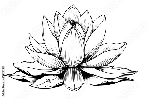 A lotus lily water flower in a vintage woodcut engraved etching style vector illustration.