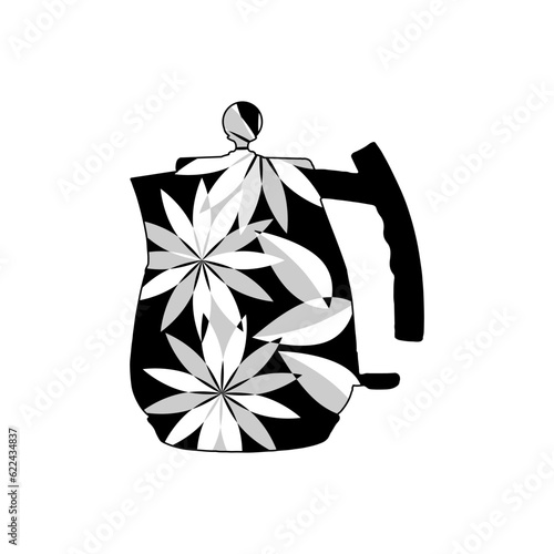Stylized illustration of a teapot with flowers