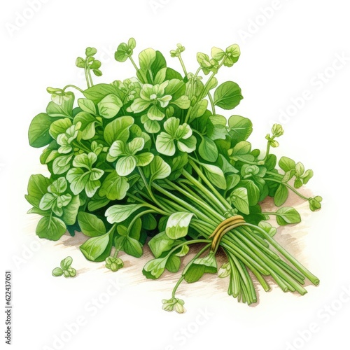 A pile of Watercress and their flowers and leaves. Generative AI