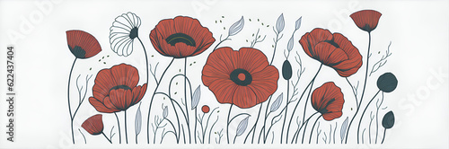 Spring Poppies flowers. AI generated illustration