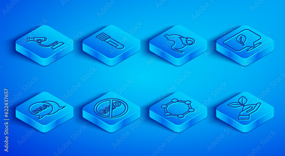 Set line Microscope, Test tube and flask, Stomach heartburn, No GMO, Molecule, Location with leaf, DNA symbol and Plant in hand icon. Vector Set line Microscope, Test tube and flask, Stomach heartburn, No GMO, Molecule, Location with leaf, DNA symbol and Plant in hand icon. Vector
