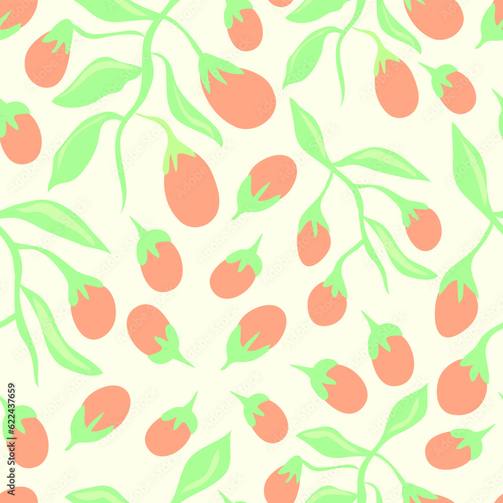 Tomatoes with leaves abstract seamless vector repeat pattern