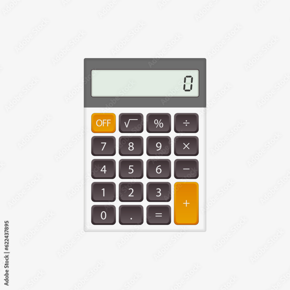 Vector calculator with gray and orange buttons on white background. Vector calculator with gray and orange buttons on white background.