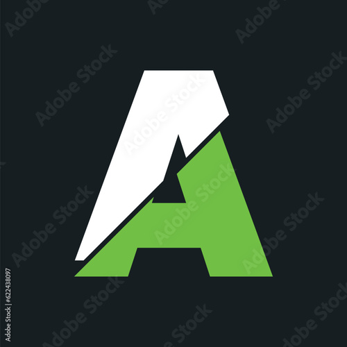 A letter bold and modern logo template. A letter typeface is professional and memorable. Use brand-relevant colors in the Alphabet. “A” letter to create a broken impression. A logotype is simple.