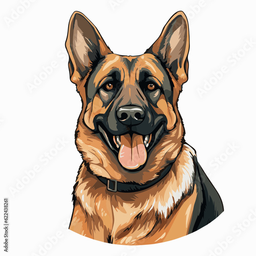 simple cartoon clipart german shepard dog white background 