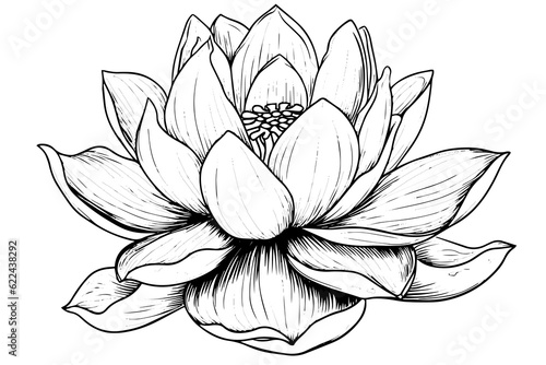 A lotus lily water flower in a vintage woodcut engraved etching style vector illustration.