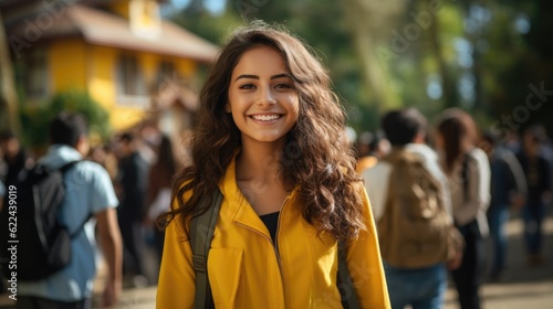 Young Indian girl walking on the college campus generative ai 