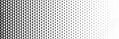 horizontal black halftone of crescent moon design for pattern and background.
