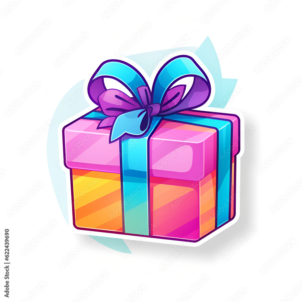 Illustration, AI generation. Sticker gift. colorful icon on a white background. Illustration, AI generation. Sticker gift. colorful icon on a white background.