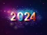2024 happy new year's card. The design is made up of various colors, including blue, purple, and pink, which create a vibrant and eye-catching effect.