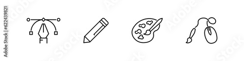 Graphic design icons in line style. Creative set, c, mouse, pencil, tools
