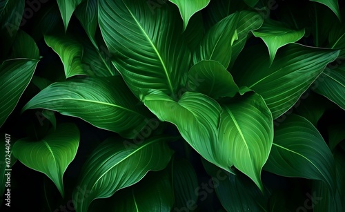 Green Leaves of Philodendron, abstract green texture, nature background, tropical leaf. Generative AI.