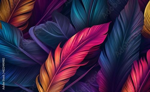 Tropical luxury exotic seamless pattern. Pastel colorful banana leaves. Generative AI. © Curioso.Photography