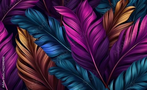 Tropical luxury exotic seamless pattern. Pastel colorful banana leaves. Generative AI. © Curioso.Photography