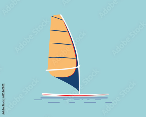 Sailing board. Water sports. Sea transport vector illustration in flat cartoon style.