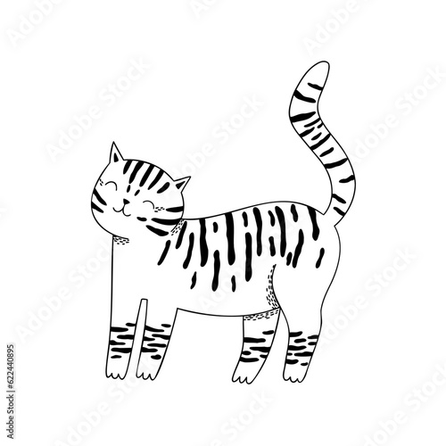 cute playful cat in doodle style. hand drawn vector illustration