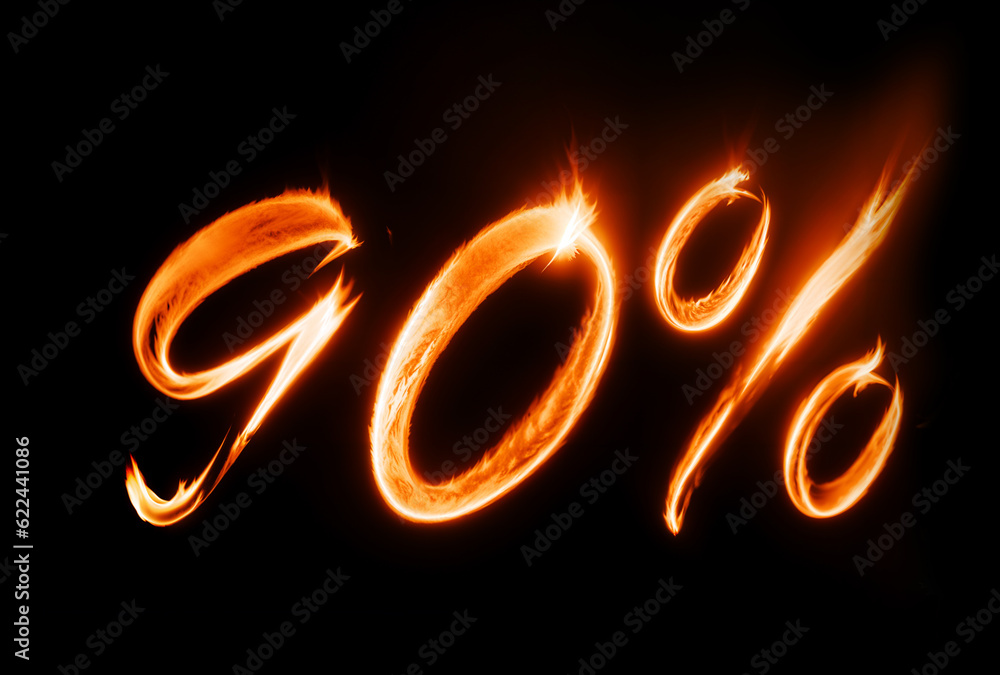 90% off value discount made from burning flame, on black background, hot sale discount. Generative AI 90% off value discount made from burning flame, on black background, hot sale discount. Generative AI