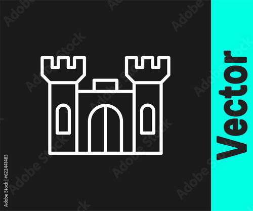White line Castle icon isolated on black background. Vector