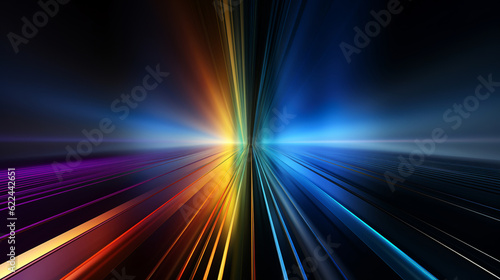 abstract rainbow spectrum glowing paralel lines on dark background, generative, ai photo
