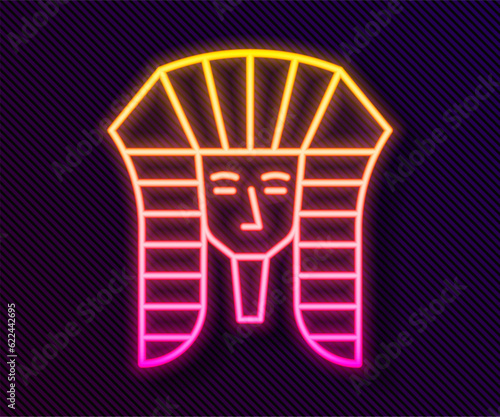 Glowing neon line Egyptian pharaoh icon isolated on black background. Vector