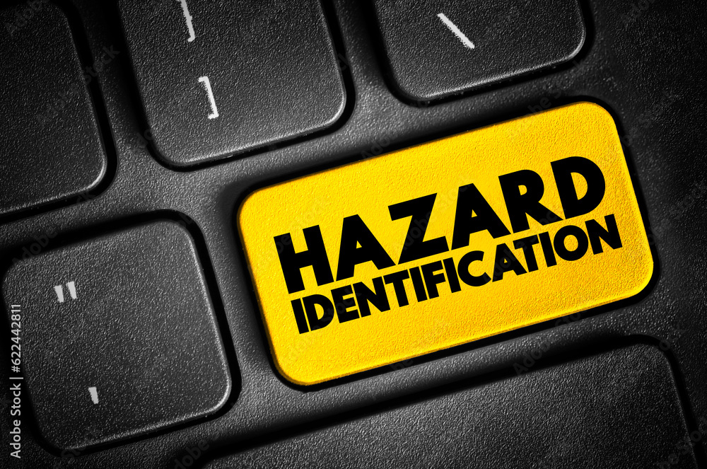 Hazard Identification text button on keyboard, concept background Stock