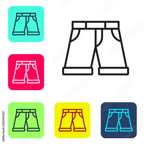 Black line Short or pants icon isolated on white background. Set icons in color square buttons. Vector