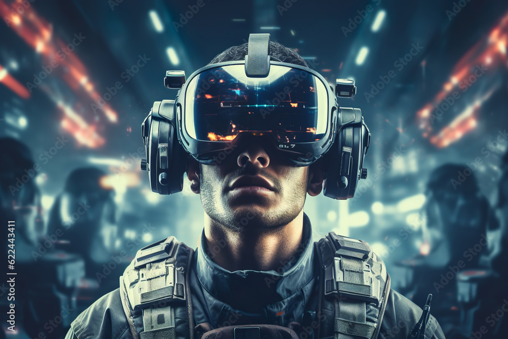 portrait of a futuristic soldier wearing a VR headset, modern future warfare, generative ai portrait of a futuristic soldier wearing a VR headset, modern future warfare, generative ai