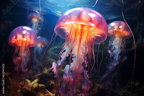Radioactive jellyfish in a sea of liquid methane, extraterrestrial life forms, generative ai