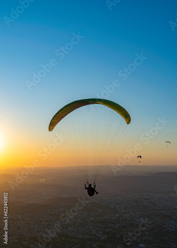 Paragliding in the late afternoon. Pedra Grande, located in Atibaia, Brazil