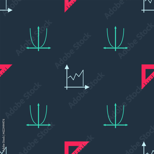 Set Triangular ruler, Graph, schedule, chart, diagram and on seamless pattern. Vector