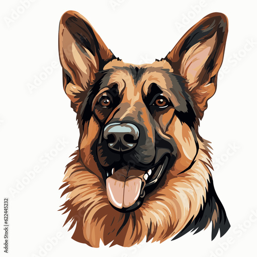 simple cartoon clipart german shepard dog white background 