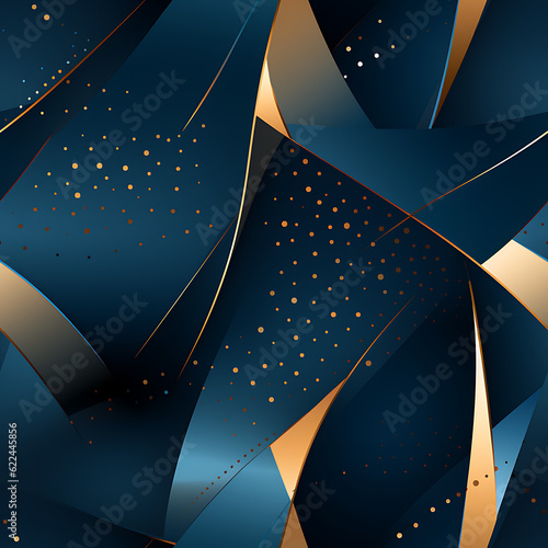 Abstract blue and gold seamless pattern, endless illustration. Navy colors. gold touch, 