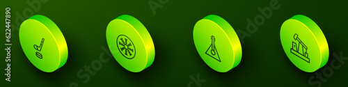 Set Isometric line Ice hockey stick and puck, Snowflake, Balalaika and Oil pump or pump jack icon. Vector