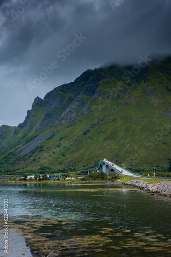 Landscape of the fjord around Svolvaer, main city of the Lofoten Islands,  Norway photo