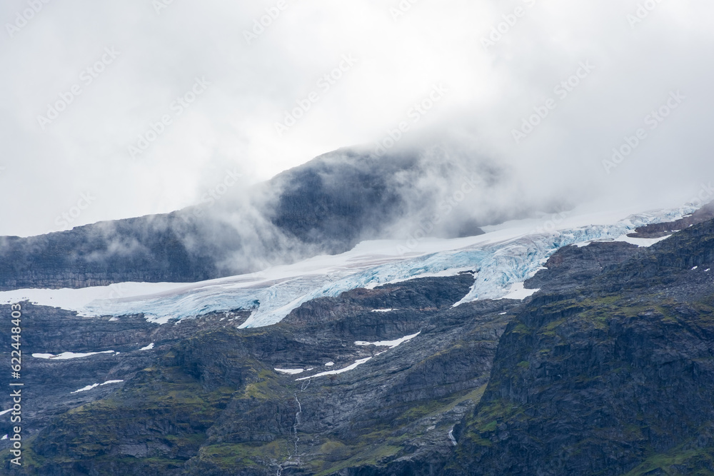 View of the Jostedalen Glacier melting over the Lovatnet Lake,  Norway