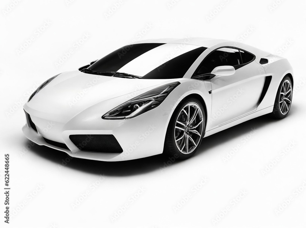 White sports car isolated on white background, created using generative ai tools. 