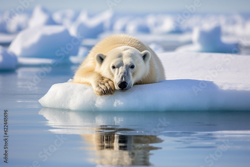 Polarbear in melting iceberg. Generative AI.