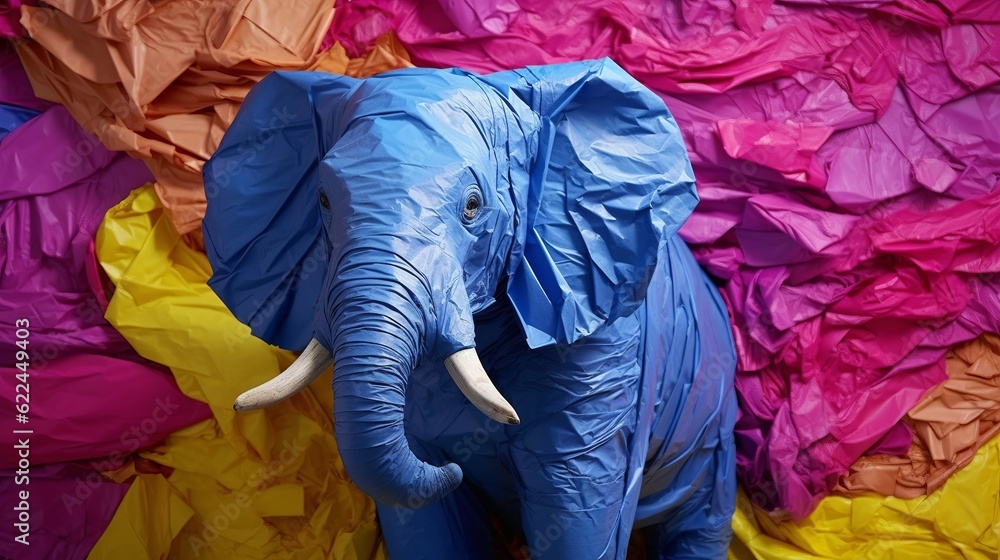 A Layered Paper and Silk Elephant Sculpture