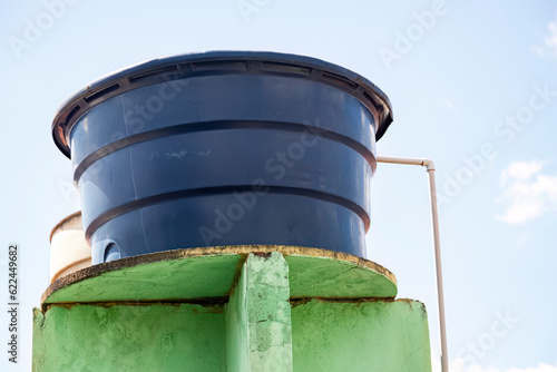 Blue plastic water tank